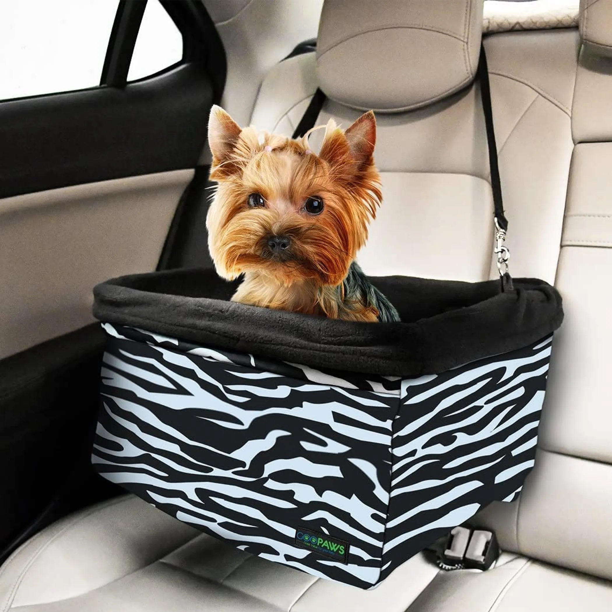 JESPET & GOOPAWS Dog Booster Seat for Cars – Portable Dog Car Seat Carrier with Safety Belt, Zipper Pocket & Adjustable Straps