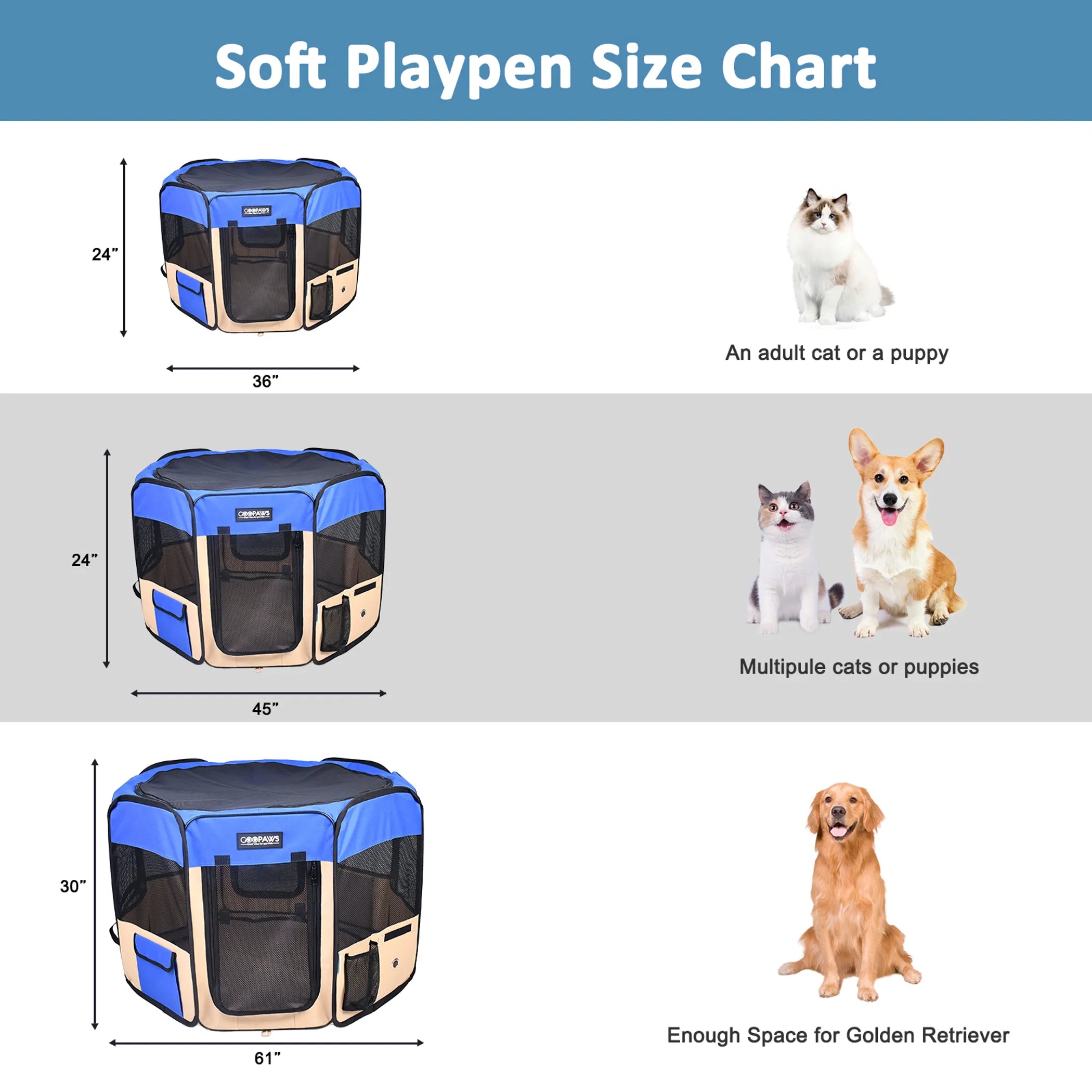 Portable Foldable Dog Playpen – JESPET Exercise Pen (36″, 45″ or 61)