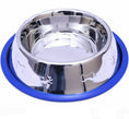 Load image into Gallery viewer, Non-Slip Etched Stainless Steel Dog Bowls with Blue Silicone Base – Durable, Stylish & Easy to Clean