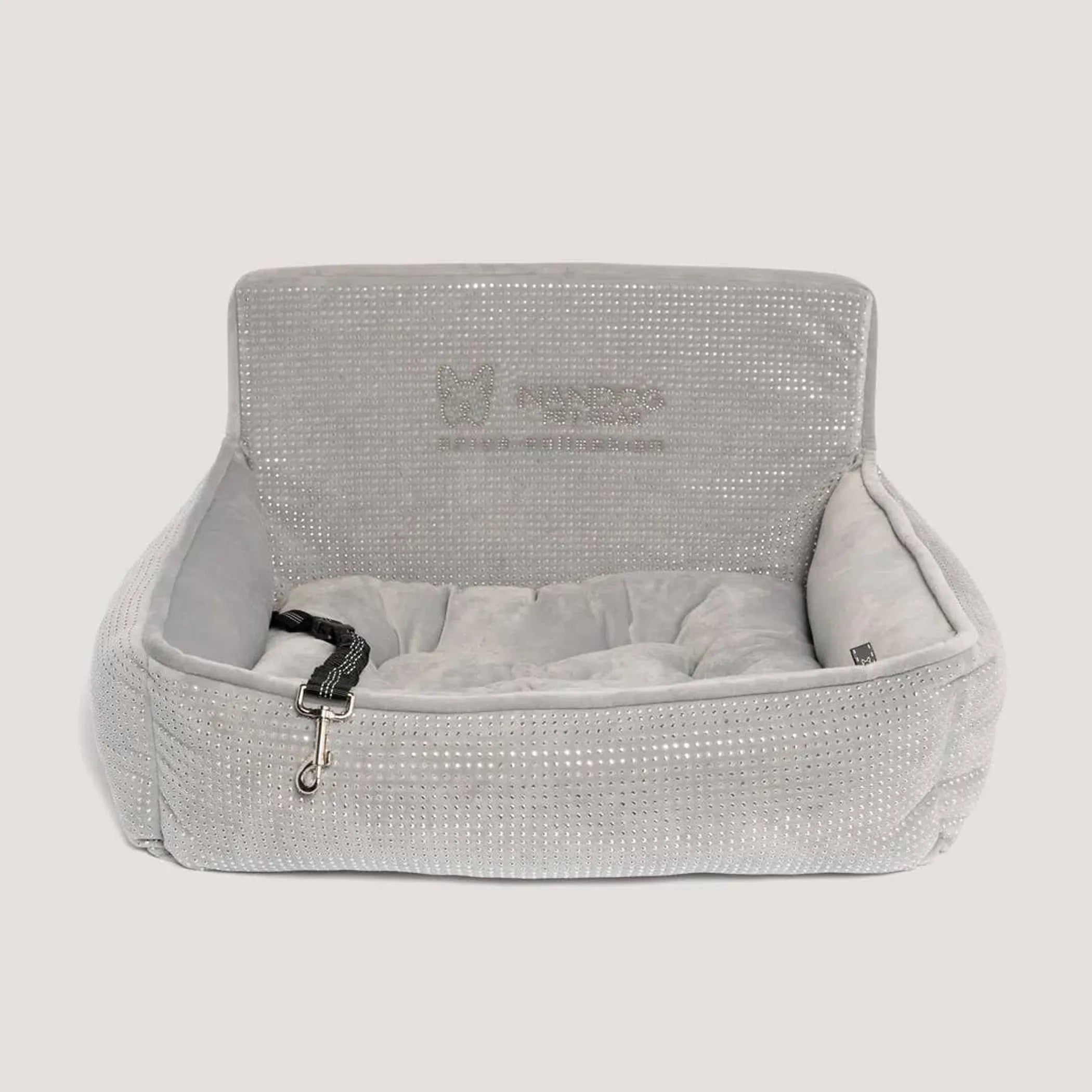 NANDOG Bling Dog Car Seat – Luxurious Safety Carrier Bed with Safety Hook & Seatbelt Straps