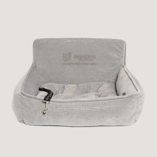 NANDOG Bling Dog Car Seat – Luxurious Safety Carrier Bed with Safety Hook & Seatbelt Straps