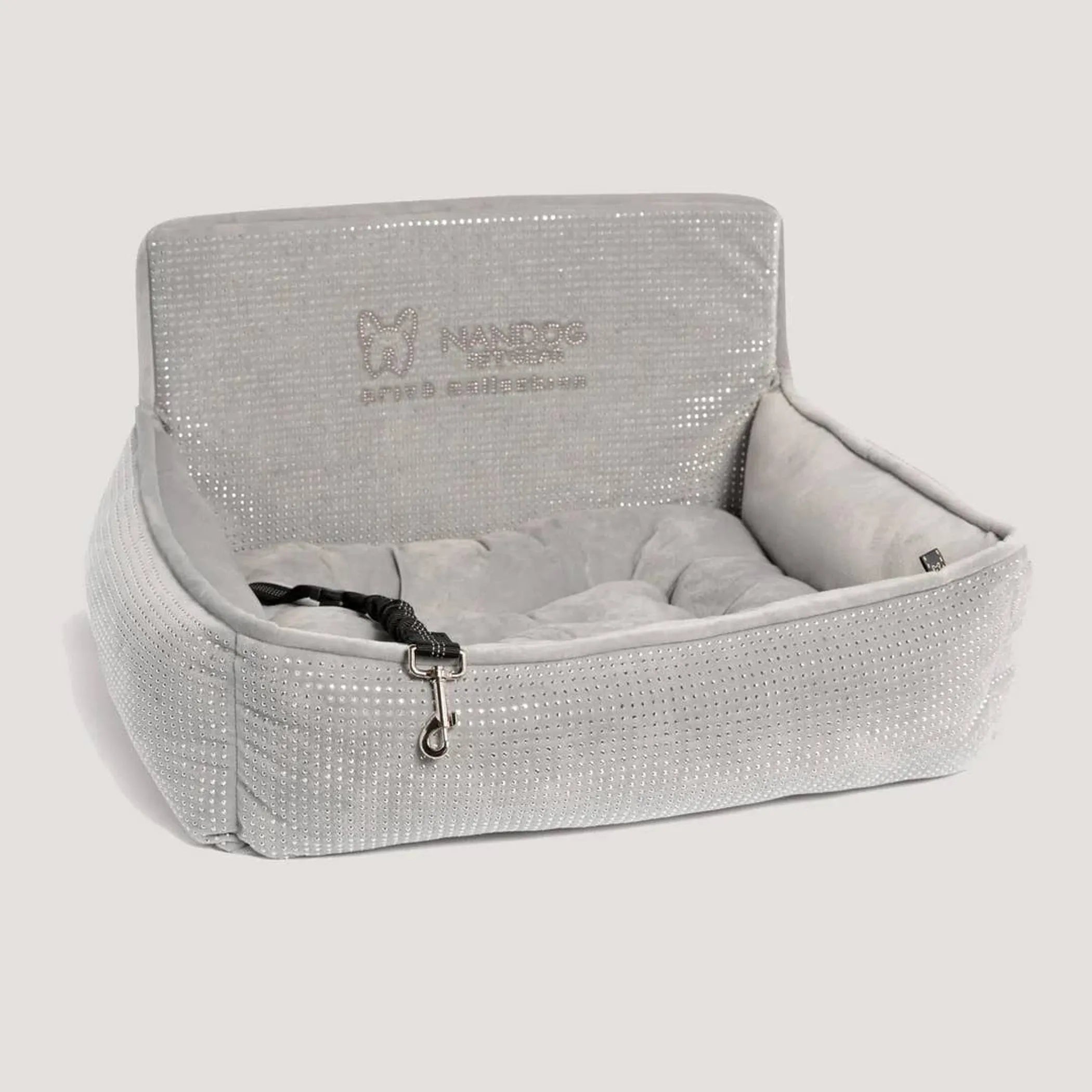 NANDOG Bling Dog Car Seat – Luxurious Safety Carrier Bed with Safety Hook & Seatbelt Straps