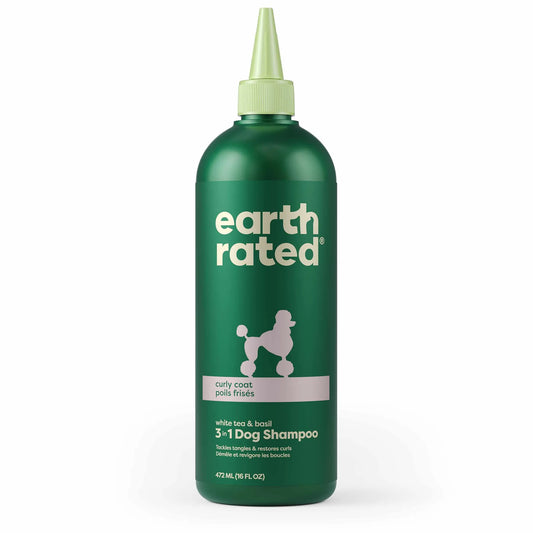 Earth Rated 3-in-1 Dog Shampoo for Curly Coats – 16oz Moisturizing Cleanser, Conditioner & Detangler