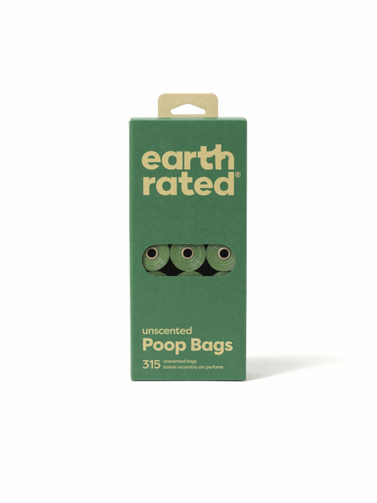 Earth Rated Dog Poop Bags – Unscented, 315 Count on 21 Refill Rolls – Eco-Friendly, Leak-Proof Waste Bags