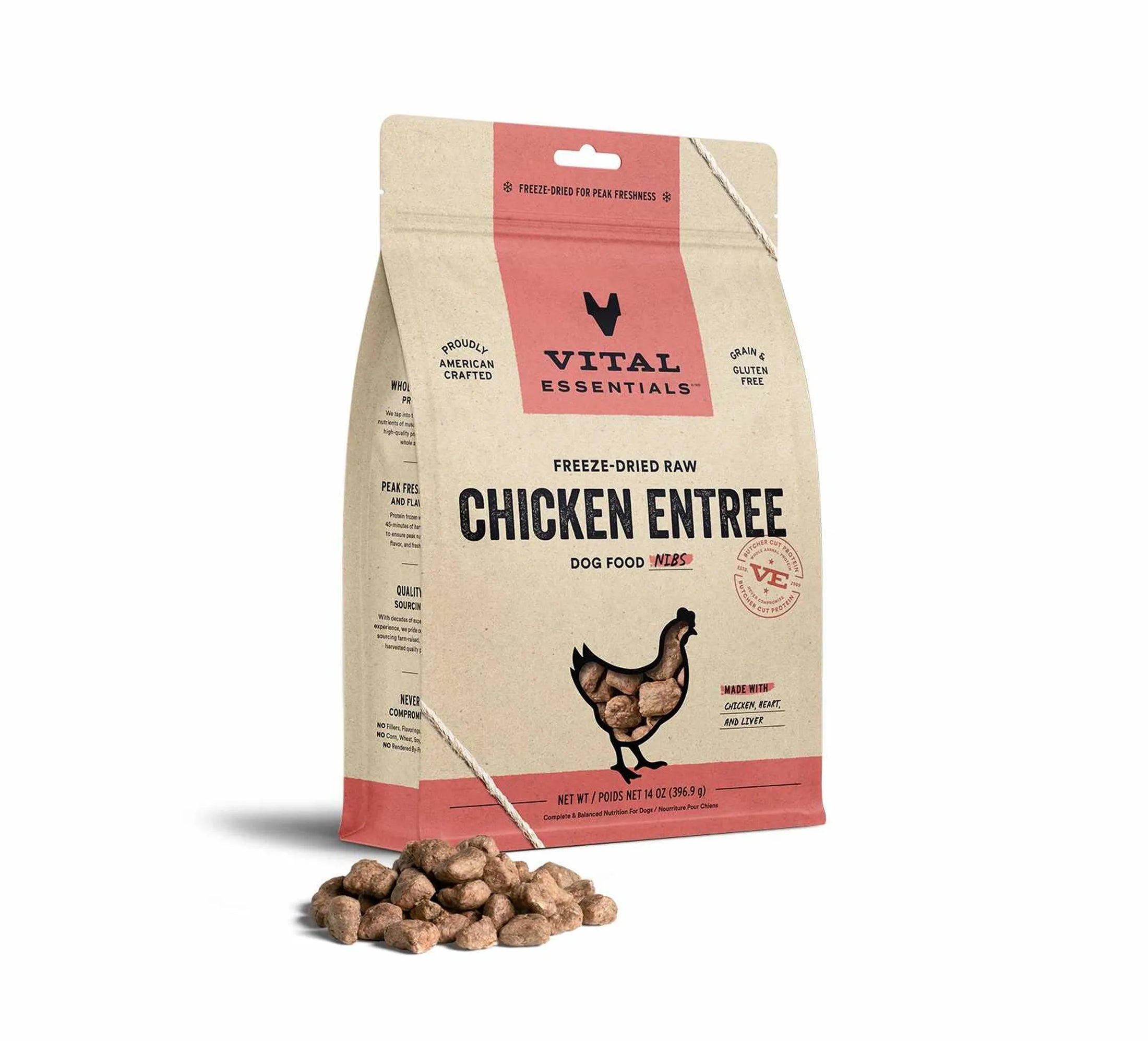 Vital Essentials Freeze-Dried Raw Chicken Nibs for Dogs – Single-Protein, Grain-Free Raw Dog Food (14 oz Bag)