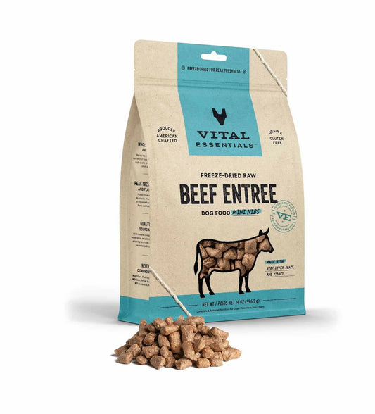 Vital Essentials Freeze-Dried Raw Beef Mini Nibs – High-Protein, Grain-Free Dog Food with Single-Source Beef Protein