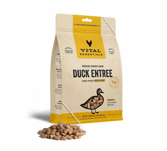 Vital Essentials Freeze-Dried Raw Duck Mini Nibs – Grain-Free, High-Protein Dog Food with Single-Source Animal Protein
