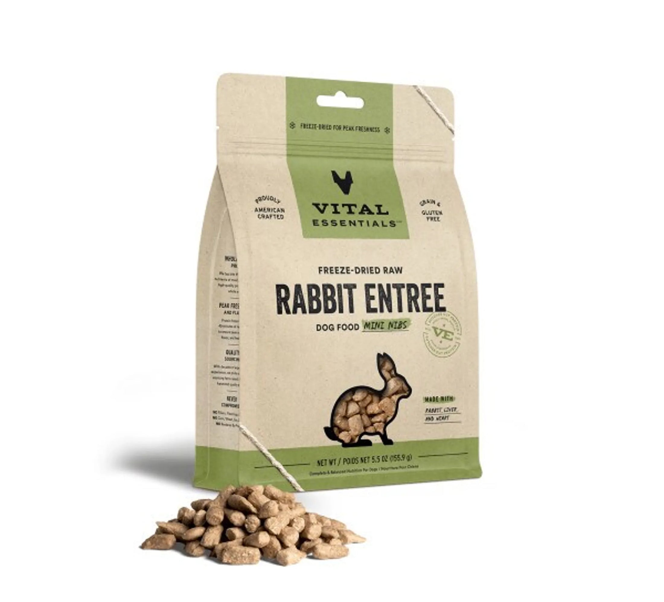 Vital Essentials Freeze-Dried Raw Rabbit Entrée for Dogs – Mini Nibs, High-Protein Grain-Free Dog Food