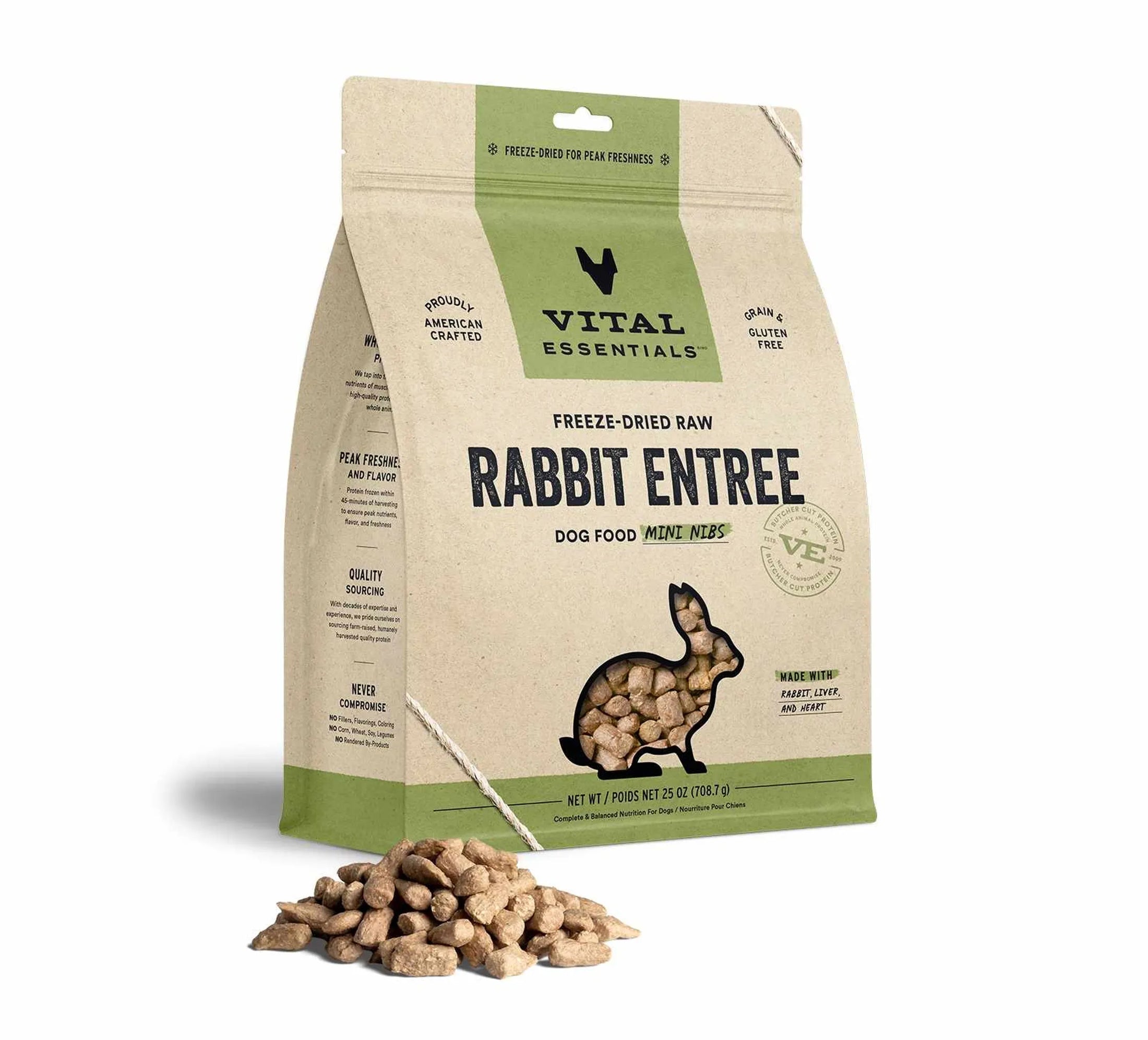 Vital Essentials Freeze-Dried Raw Rabbit Entrée for Dogs – Mini Nibs, High-Protein Grain-Free Dog Food