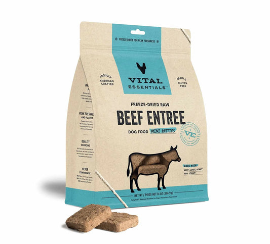 Vital Essentials Freeze-Dried Raw Beef Mini Patties for Dogs – Single-Protein, Grain-Free Raw Dog Food (14 oz Bag)