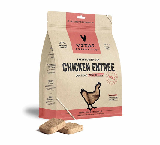Vital Essentials Freeze-Dried Raw Chicken Mini Patties for Dogs – Single-Protein, Grain-Free Raw Dog Food (14 oz Bag)