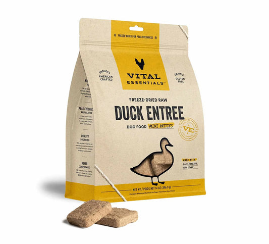 Vital Essentials Freeze-Dried Raw Duck Mini Patties for Dogs – Single-Protein, Grain-Free Raw Dog Food (14 oz Bag)