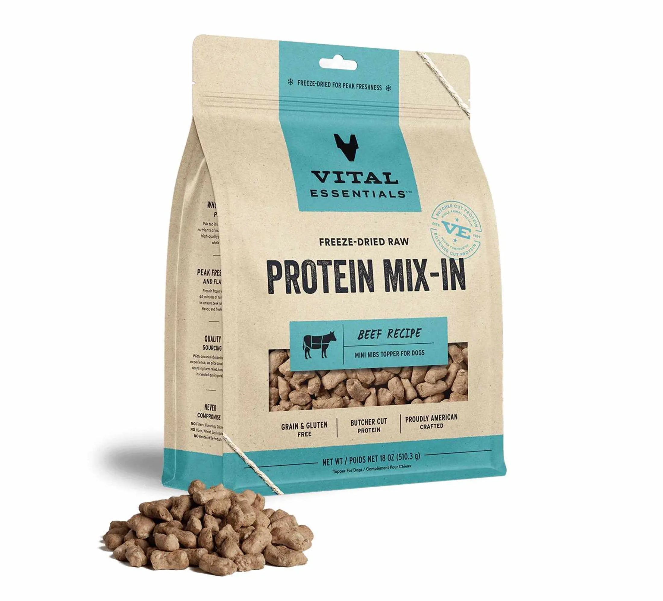Vital Essentials Freeze-Dried Raw Beef Protein Meal Topper for Dogs – Single-Ingredient, High-Protein, Grain-Free Mix-In for Muscle & Energy Support