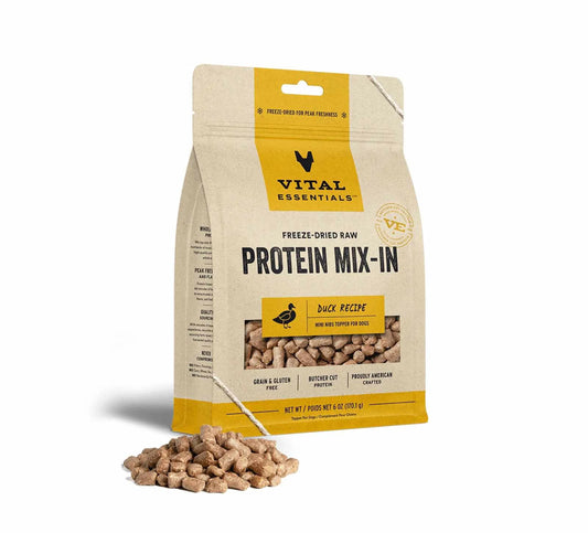 Vital Essentials Freeze-Dried Raw Duck Protein Meal Topper for Dogs – Single-Ingredient, Grain-Free Mix-In for Muscle Support & Flavor Boost