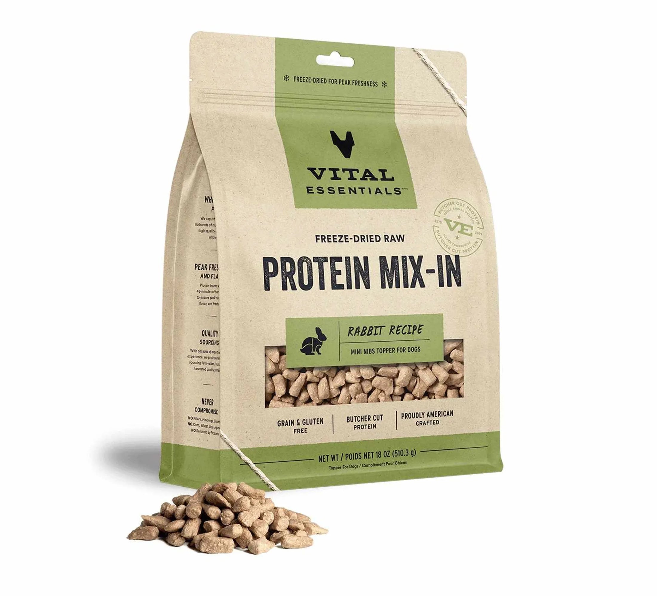 Vital Essentials Freeze-Dried Raw Rabbit Protein Meal Topper for Dogs – Grain-Free Mix-In for Added Nutrition & Flavor