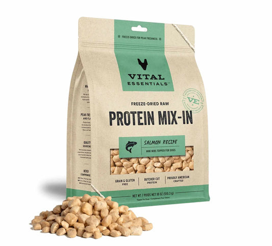 Vital Essentials Freeze-Dried Raw Salmon Protein Meal Topper for Dogs – Single-Ingredient, Omega-Rich, Grain-Free Mix-In for Healthy Skin & Coat