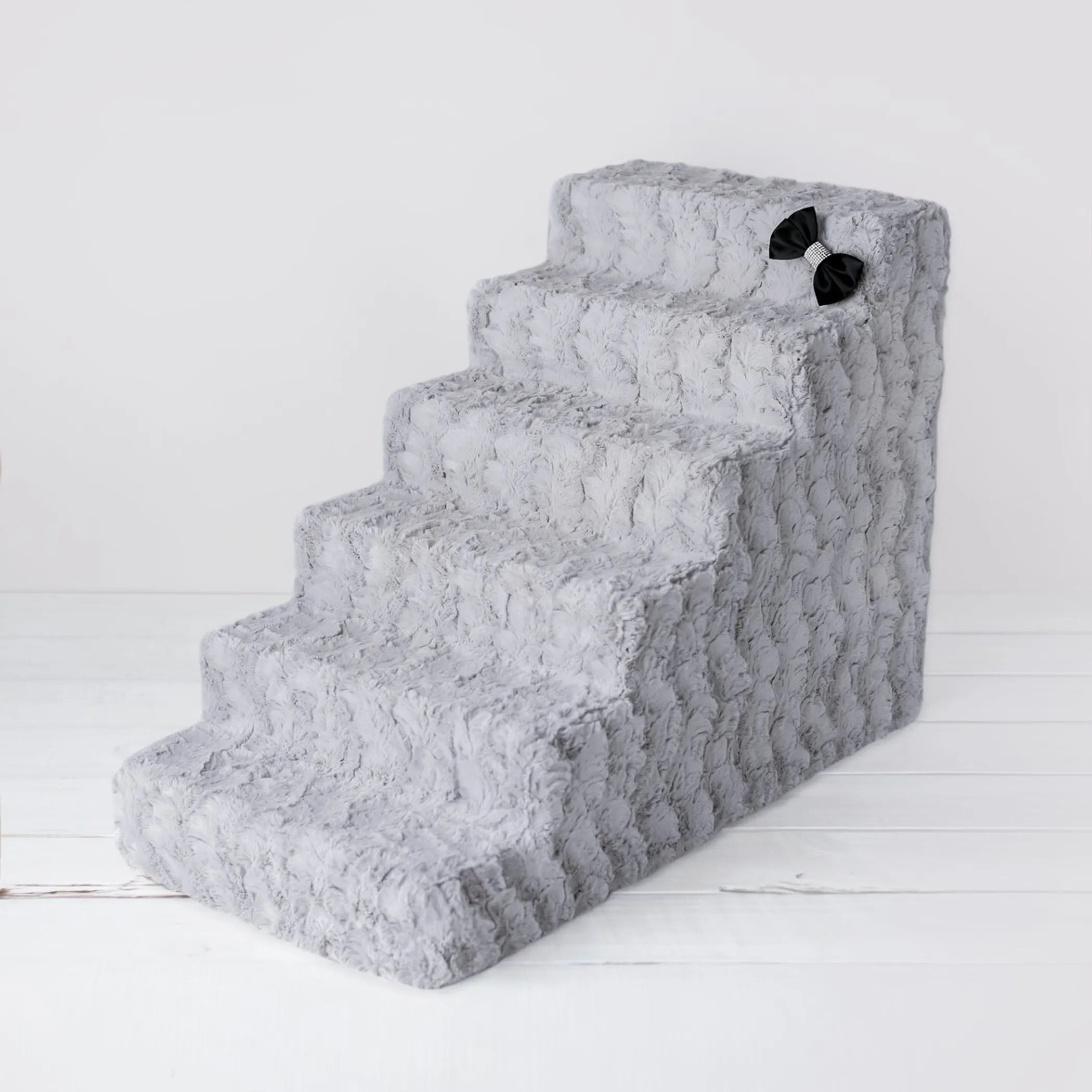 Doggy Dooties® LuxeStep™ Velvet Pet Stairs – High-Density Foam with Crystal Bow Accent