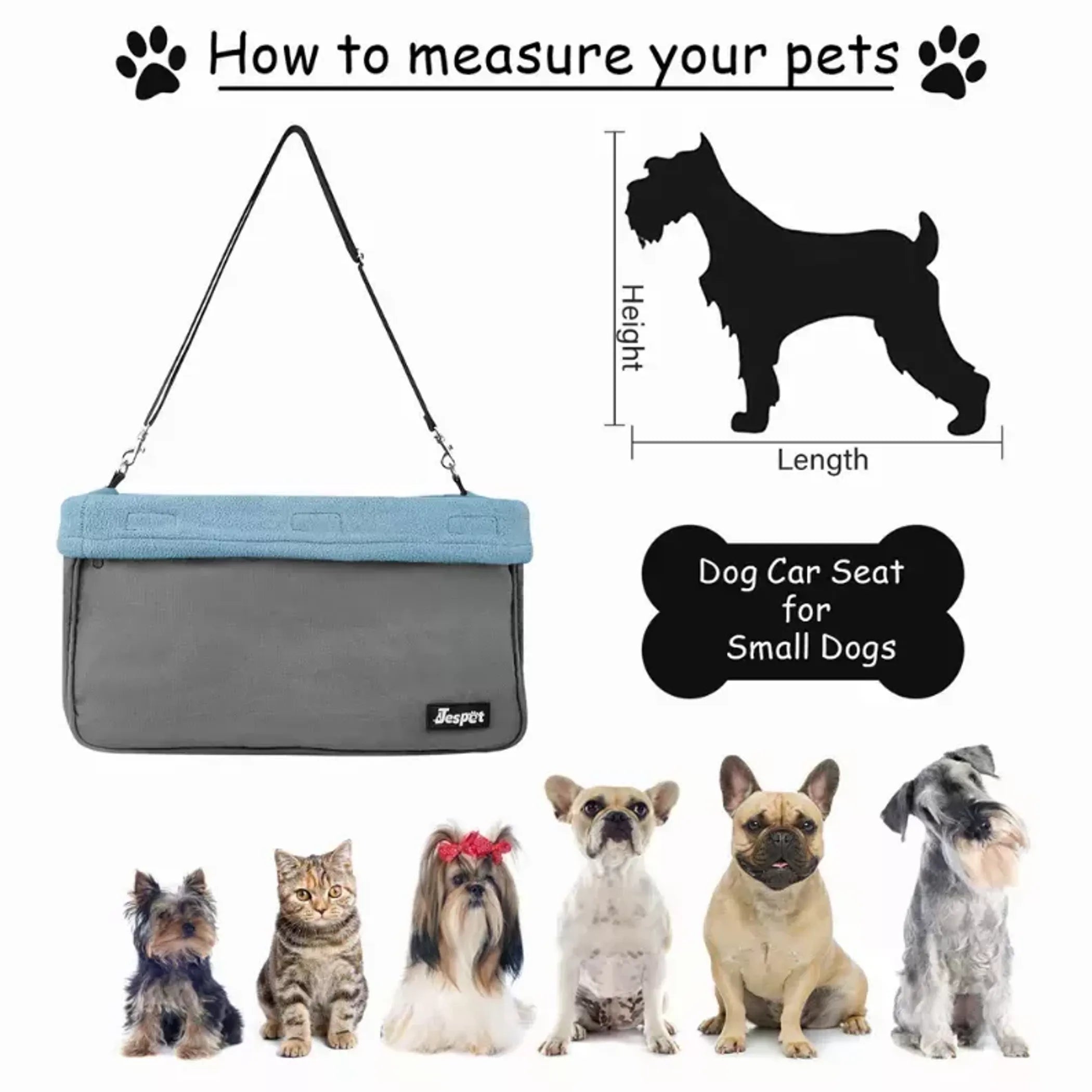 JESPET & GOOPAWS Dog Booster Seat for Cars – Portable Dog Car Seat Carrier with Safety Belt, Zipper Pocket & Adjustable Straps