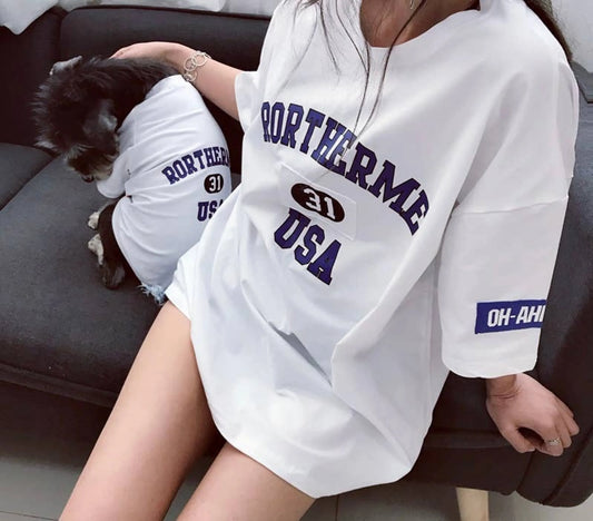 Matching Dog & Owner USA Shirt Set – Oversized & Adorable