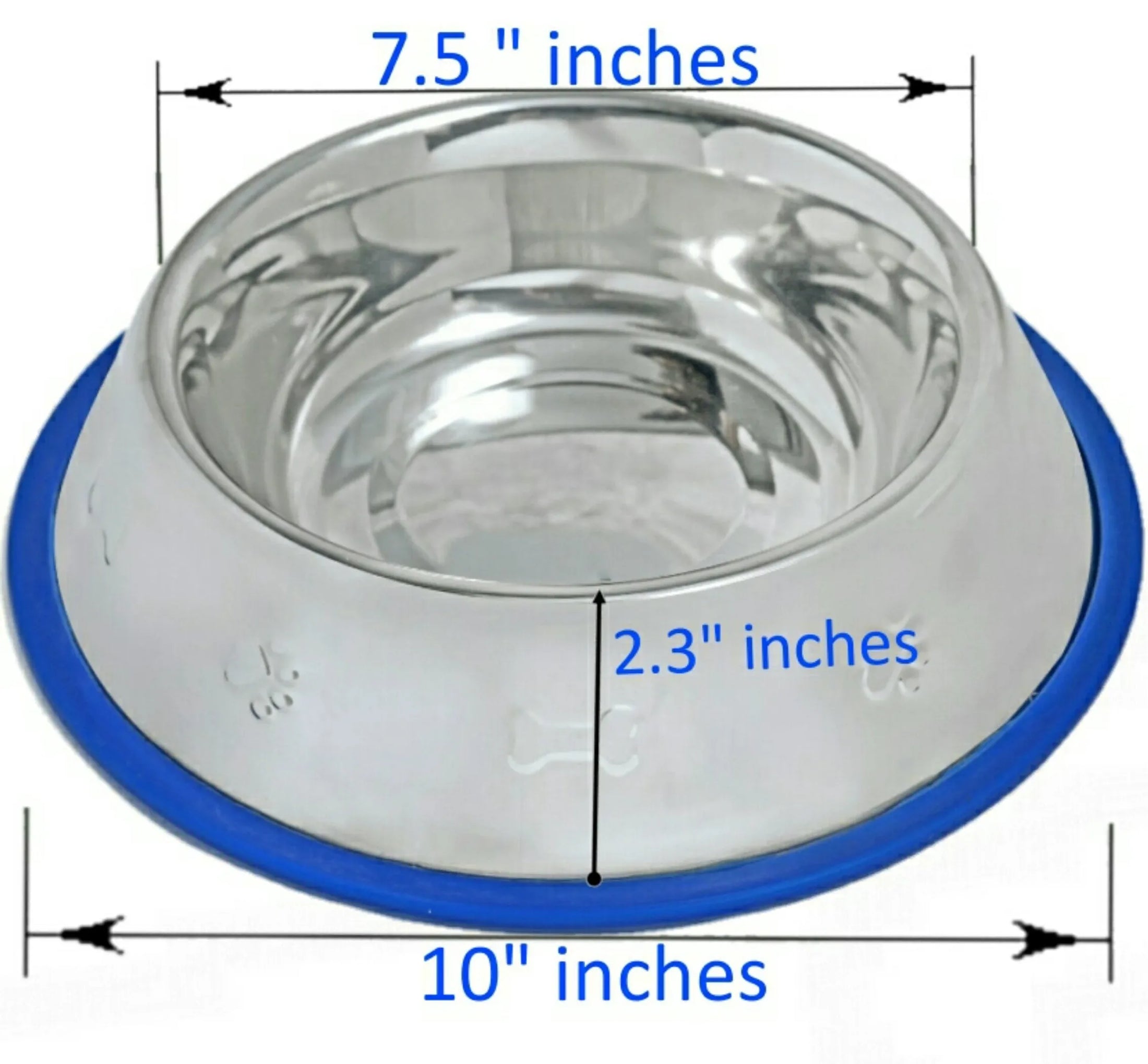 Non-Slip Etched Stainless Steel Dog Bowls with Blue Silicone Base – Durable, Stylish & Easy to Clean