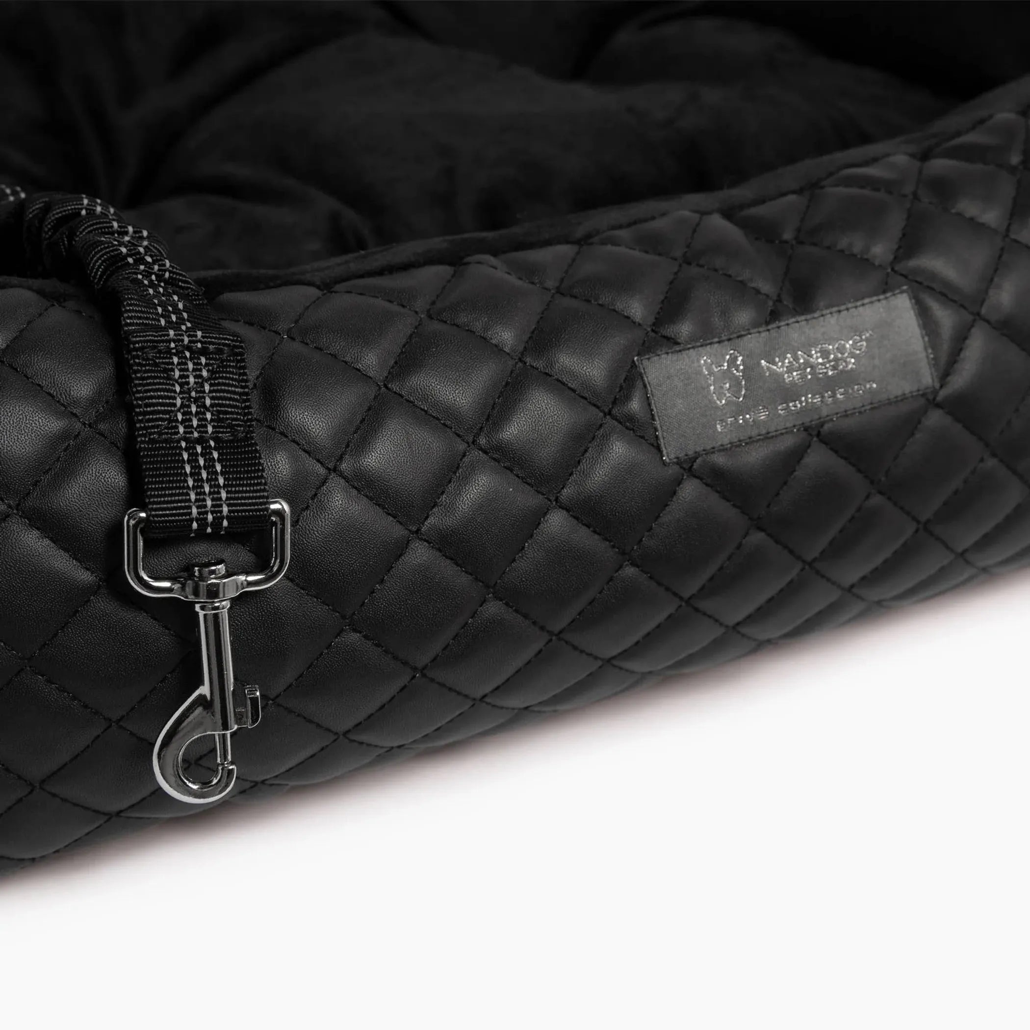 NANDOG Large Black Vegan Leather Dog Car Seat – Luxury Travel Bed with Safety Hook & Plush Comfort
