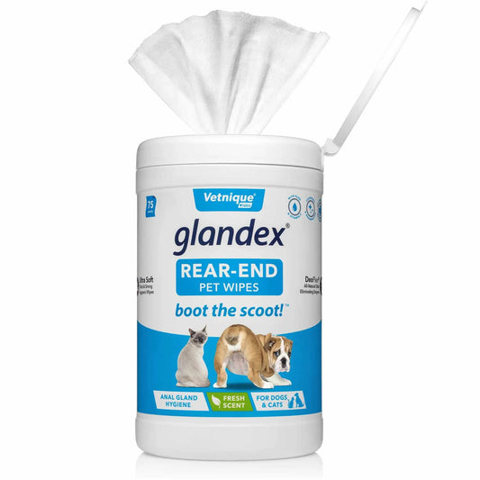 Glandex® Hygienic Pet Wipes – 75ct Rear-End Wipes for Anal Gland & Scooting Relief