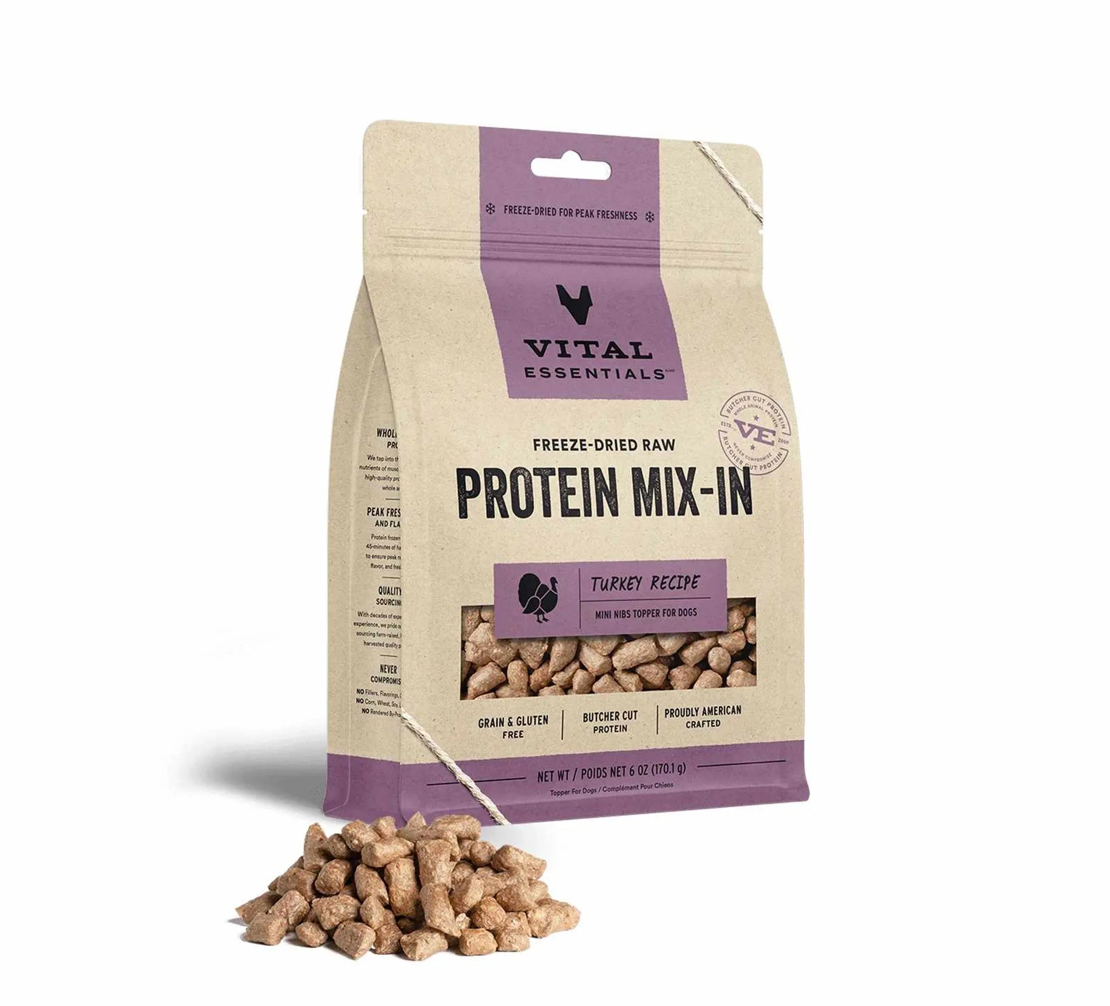 Vital Essentials Freeze-Dried Raw Turkey Protein Meal Topper for Dogs – Single-Ingredient, Grain-Free Mix-In for Added Nutrition & Flavor